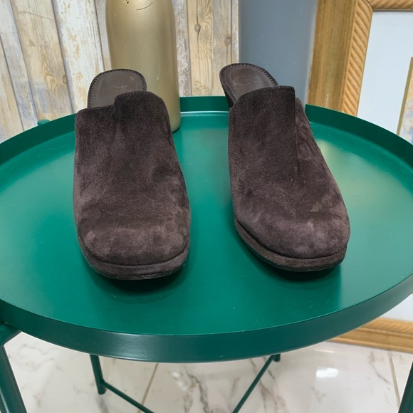 Gianni Bini Mules Clogs Shoes Brown Suede Leather Block Heel - Picture 3 of 7